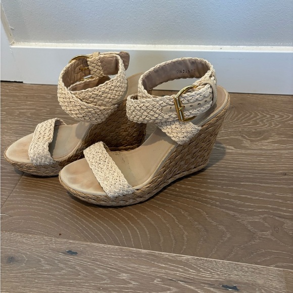 Stuart Weitzman Women's Elixer Cream Woven Sandals 8.5 - Picture 2 of 4